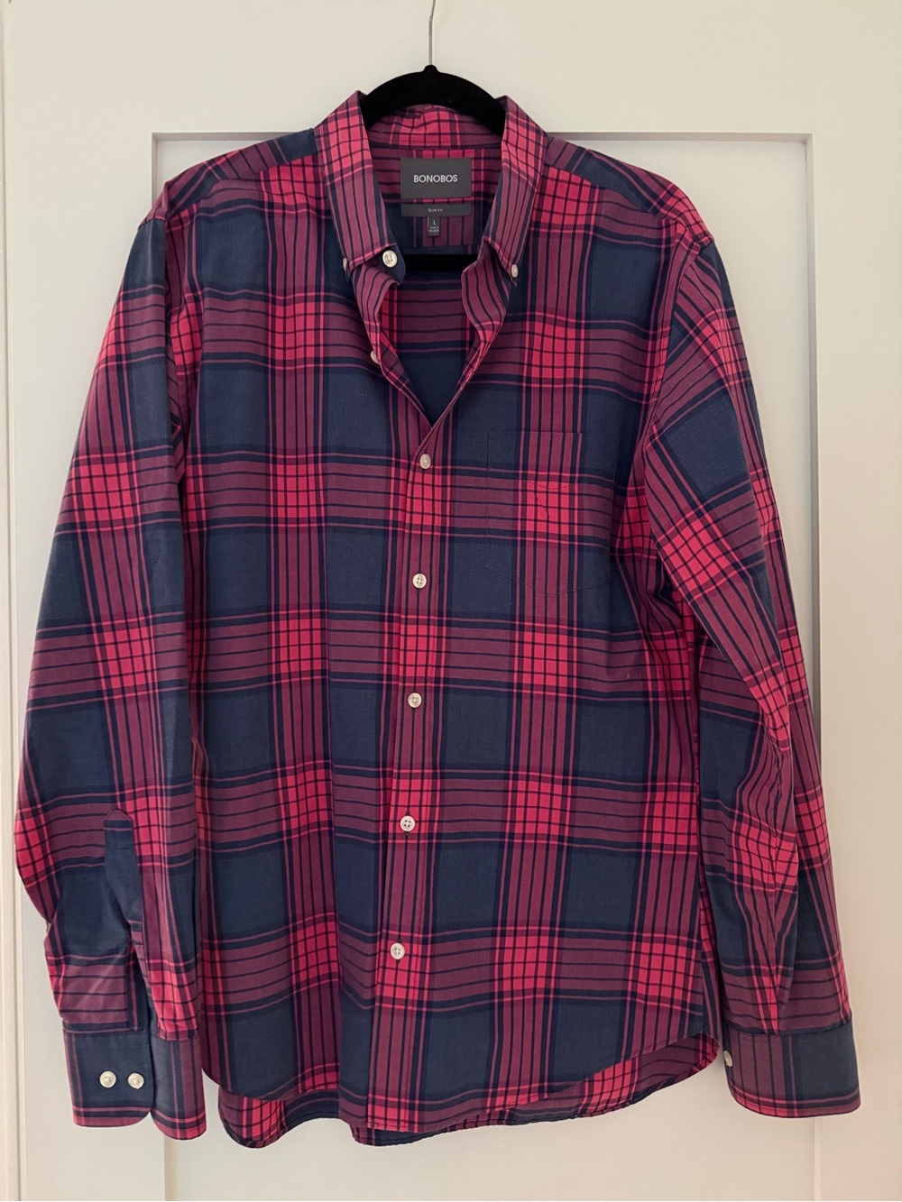 Bonobos Pink and Navy Plaid Button-Down Shirt